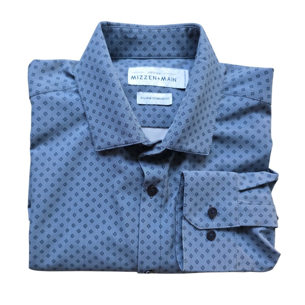 Mizzen Main Leeward Standard Fit Button Down Shirt Size XL Blue Long Sleeve